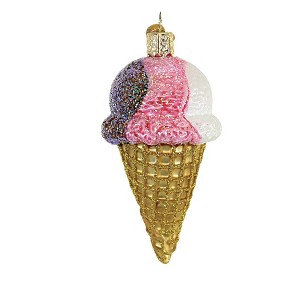 Old World Christmas 4.0 Inch Neapolitan Ice Cream Cone Ornament Sugar Cone Tree Ornaments - 1 of 3