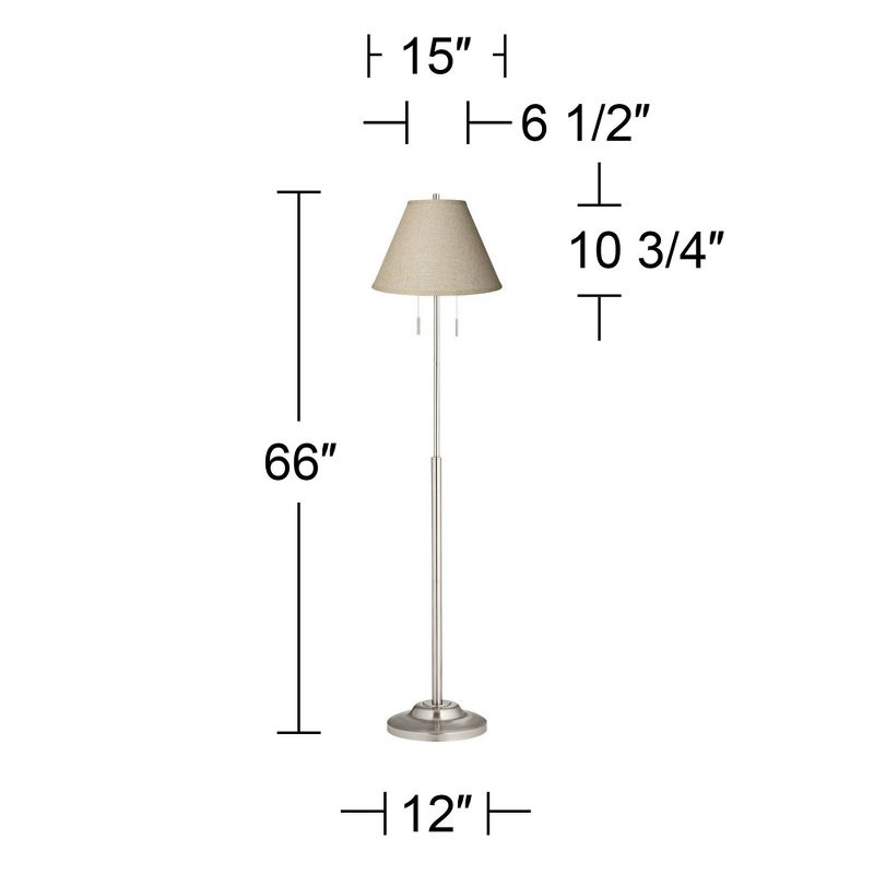 360 Lighting Abba Modern Floor Lamp Standing 66" Tall Brushed Nickel Silver Fine Burlap Fabric Empire Shade for Living Room Bedroom Office House Home, 4 of 5