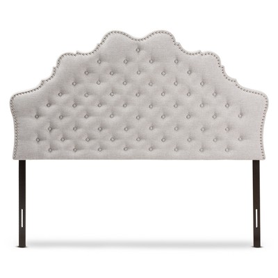 Greyish Beige Tufted Upholstered Queen Headboard with Nailhead Trim