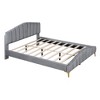 Queen Size Velvet Platform Bed with Stylish Stripe Decorated Bedboard and Elegant Metal Leg - ModernLuxe - 4 of 4