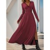 Women's Long Sleeve Lace V Neck Maxi Dress Bodycon Empire Wrap High Waist A Line Pleated Party Dresses with Slit Wine Red S - 4 of 4