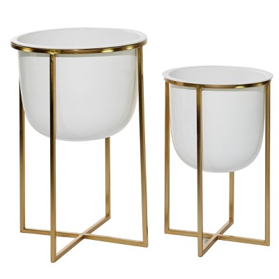 Set of 2 Metal Planters Gold/White - CosmoLiving by Cosmopolitan