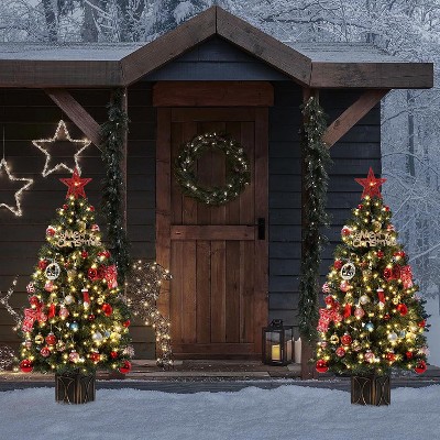4.5ft Christmas Tree, Pre-Lit Artificial Potted with 300 Led Lights,8 Lighting Modes,Black Base Design,Dense Branch Realistic Home Party Decoration