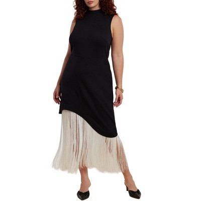 ELOQUII Women's Plus Size Fringe Asym Dress