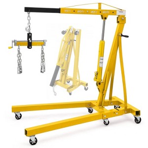 Folding Hydraulic Engine Hoist with Lever, Folding Engine Shop Crane Lift, Heavy Duty Cherry Picker, 6 Wheels, for Garages, Workshops,2 Tons/4000 Lbs - 1 of 4