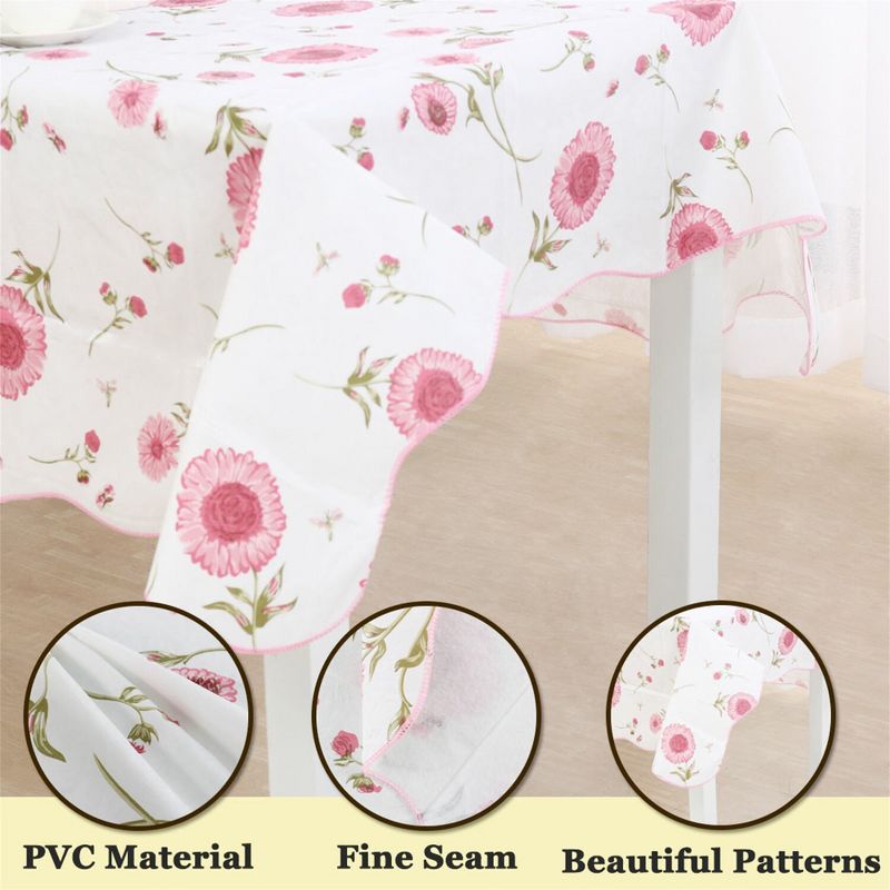 PiccoCasa Rectangle Vinyl Water Oil Resistant Printed Tablecloths Pink Flower 41"x60", 4 of 5