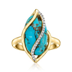 Ross-Simons Turquoise Swirl Ring With White Topaz in 18kt Gold Over Sterling - 1 of 4