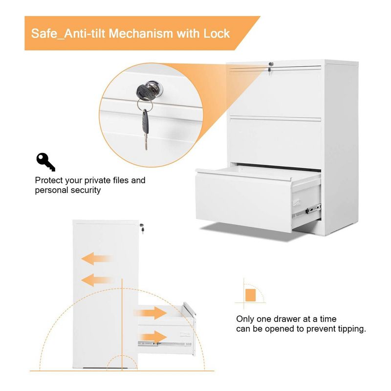 AOBABO Locking Metal Office Storage Organization Filing Cabinet with Adjustable File Hanging Bar and 2 Keys, 5 of 10
