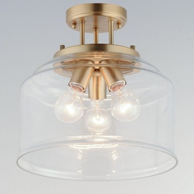 Heritage Brass and Clear Seedy Glass 3-Light Semi-Flush Mount