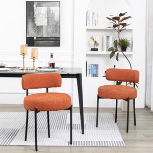 DYHOME Orange Boucle Dining Chairs Set of 2, Mid Century Modern Kitchen Chairs with Curved Backrest and Metal Legs - 1 of 4