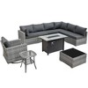 Venice 10pc Wicker Outdoor Patio Furniture Set Conversation Sofa with a Metal Fire Pit, Swivel Chair and Cushions - 2 of 4