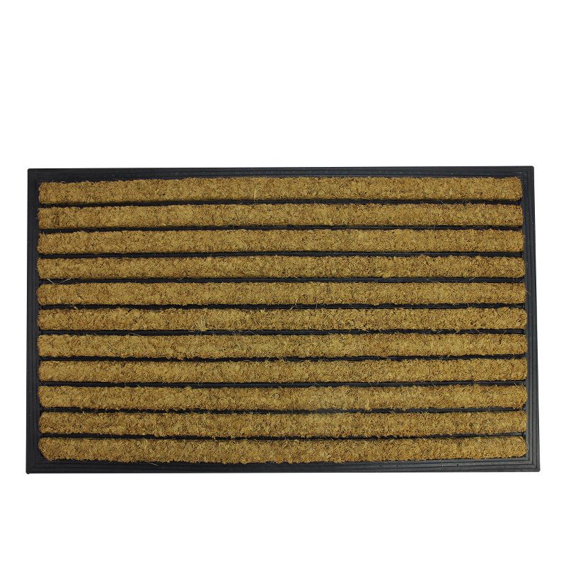 Northlight Black and Brown Striped Non-Skid Outdoor Rectangular Doormat 17.75" x 29.5", 1 of 2