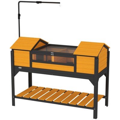 Yellow Wooden Tortoise Habitat with Adjustable Lamp Holder and Storage Shelf