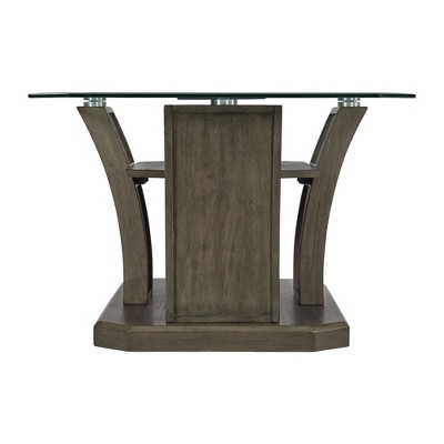 Transitional 44'' Gray Wood & Glass Rectangular Coffee Table