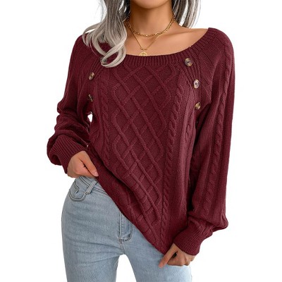 Coolmee Women's Casual Knitted Pullover Sweaters Long Sleeve Crew Neck Jumper Tops