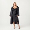 Anna-Kaci Lounge Women's Satin Slip Dress and Long Robe Set with Draped Neckline and Elegant Flowing Open Front Layered Design - 2 of 4