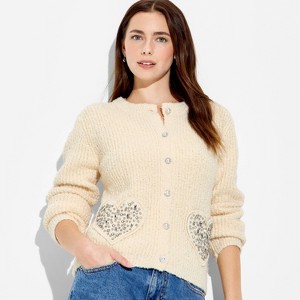 Wicked x Katie Kime Women's Heart Graphic Cardigan - Cream - 1 of 3