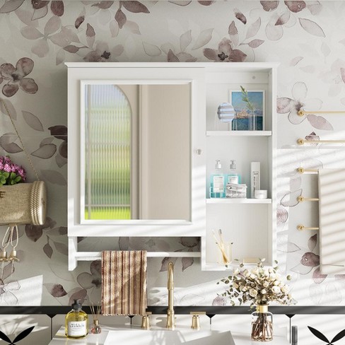 Wall Mounted Medicine Cabinets With Large Mirror Door And Adjustable ...