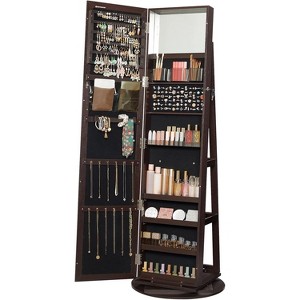 360° Swivel Jewelry Cabinet with Full-Length Mirror, Lockable Rustic Organizer with Interior Storage, Brown - 1 of 4