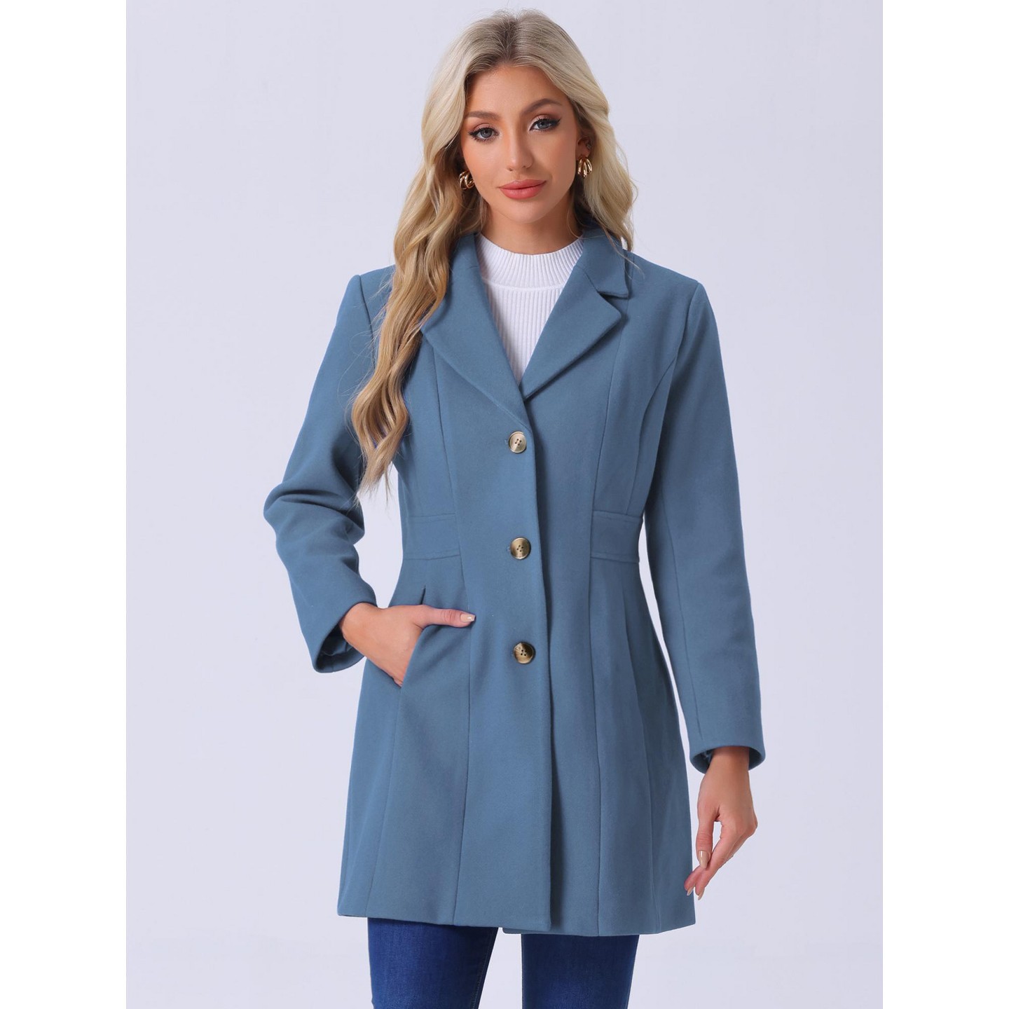 Женская куртка INSPIRE CHIC Single Breasted Notched Lapel Long Winter Trench Coats Large Blue Gray, цвет: Синий — фото 3