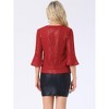 INSPIRE CHIC Women's Sequin 3/4 Bell Sleeve V Neck Metallic Sparkly Glitter Party Blouse - 3 of 4