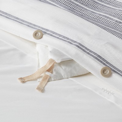 King White and Navy Cotton Woven Stripe Duvet Cover Set