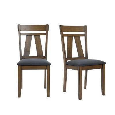 LuxenHome Set of 2 Brown Natural Rubberwood Upholstered Gray Dining Chair