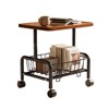 Hachikiko Frame & Walnut Concave Design Rolling Side Table with Storage Basket - 360° Silent Wheeled Mobile End Table - 3 of 4
