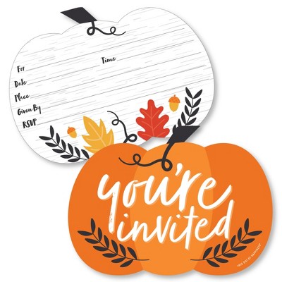 Big Dot of Happiness Fall Pumpkin - Shaped Fill-In Invitations - Halloween or Thanksgiving Party Invitation Cards with Envelopes - Set of 12