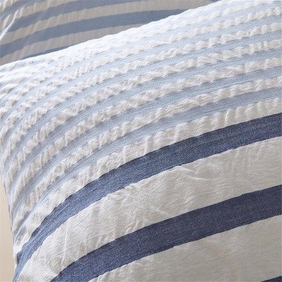 King Blue Seersucker Striped Cotton Comforter Set