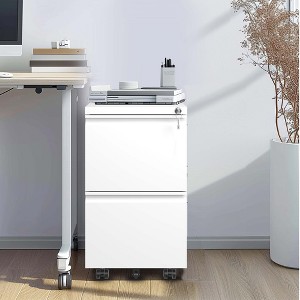 VYNXARIA 2 Drawer Metal Mobile File Cabinet with Lock - Rolling Organizer for Hanging Legal/Letter/A4 Size, Fully Assembled Except Wheels - 1 of 4
