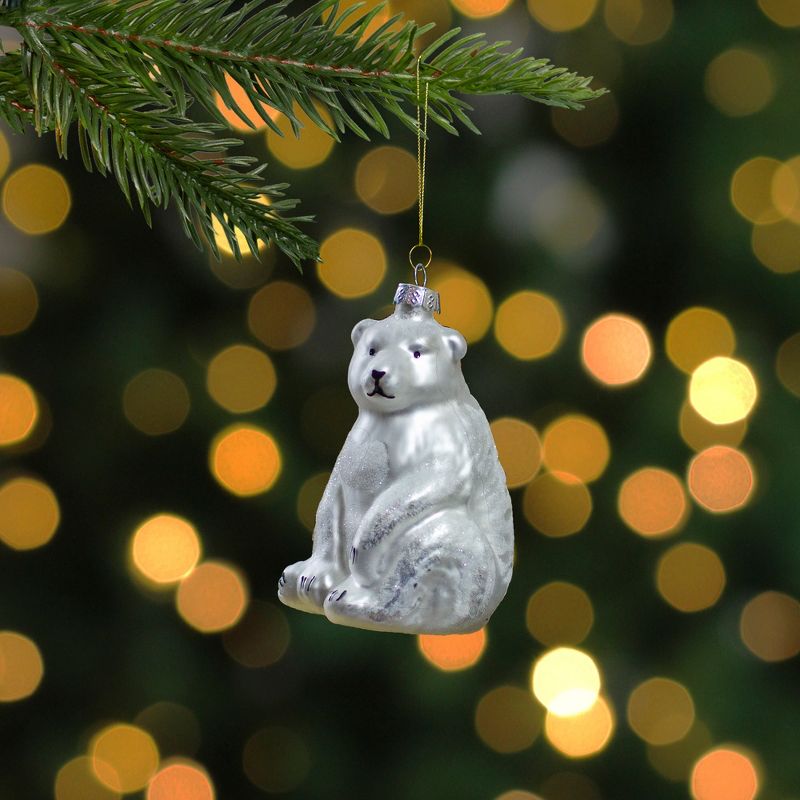 Northlight 4"  White Glittered Polar Bear Glass Christmas Ornament, 2 of 6