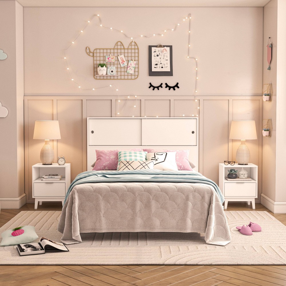 Polifurniture 3pc Full Victoria Bedroom Set with 2 Nightstands White: Modern Style, Spot Clean, 90 Day Warranty