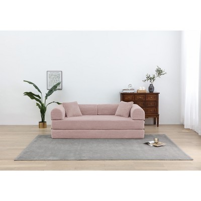 Dolonm 77.9 in. Corduroy Convertible Sleeper Sofa Bed -Foldable 3-Seat Couch with Fixed Frame & Cylindrical Pillow for Living Room, Bedroom