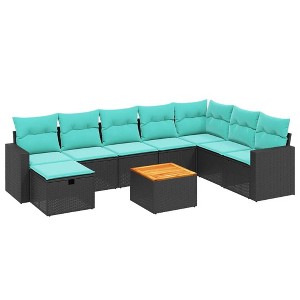 vidaXL Patio Sofa Set with Cushions Outdoor Furniture 9 Piece Poly Rattan - Black without storage - 1 of 4