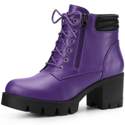 Perphy Women's Platform Lace Up Chunky Heel Ankle Combat Boots