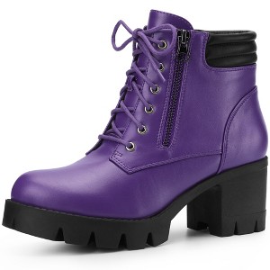 Perphy Women's Platform Lace Up Chunky Heel Ankle Combat Boots - 1 of 3