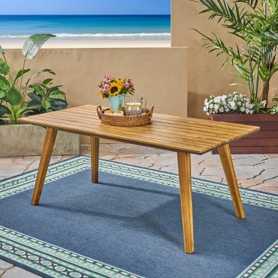 NicBex 34.5" Outdoor Dining Table,Rectangular  Patio Table with Acacia Wood Top for 3-4 Person,Outdoor Furniture,Teak