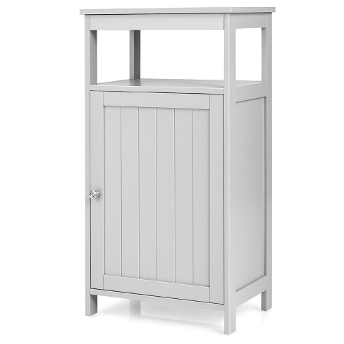 Tangkula Freestanding Bathroom Floor Storage Cabinet Wooden Storage Organizer Cupboard Shelf Grey