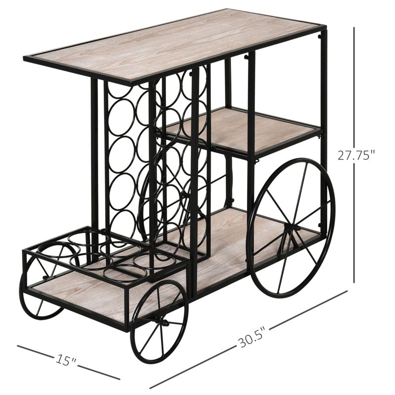 HOMCOM 16-Bottle Mobile Bar Cart with Wine Rack Storage Featuring an Elegant Design & Three Shelves for Storage/Display, 5 of 7