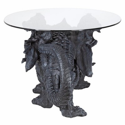 Oval Glass Outdoor Coffee Table with Dragon Design