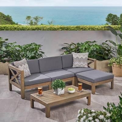 Alcove 5pc Acacia Wood Sofa Set Gray/Dark Gray - Christopher Knight Home