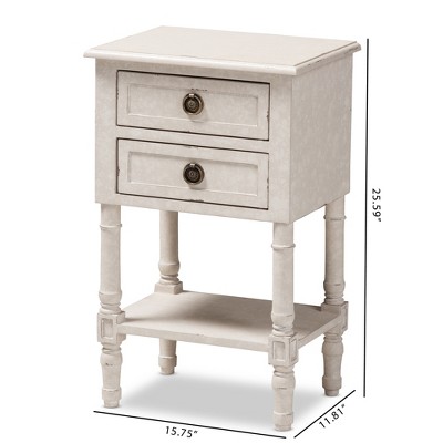 Whitewashed Farmhouse Charm 2-Drawer Nightstand with Bronze Pulls
