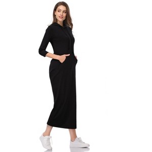 Womens Hoodie Sweat Dress 3/4 Sleeve Slim Fit Hooded Maxi Dress Stripe Summer Dress Soft Lounge Dress - 1 of 2
