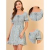 Allegra K Women's Square Neck Puff Sleeve Smocked Floral Ruffled Hem Dress - 2 of 4