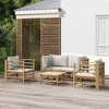 vidaXL Patio Furniture Set - 5 Piece Bamboo Lounge with Light Gray Cushions - Outdoor Garden Sofa Set - Loveseat, Chairs, Table - Modular Design - 2 of 4
