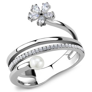 Slickblue Floral Design Ring, White Synthetic Pearl, Stainless Steel, Polished Finish, Women's, Size 6-8 - 1 of 4