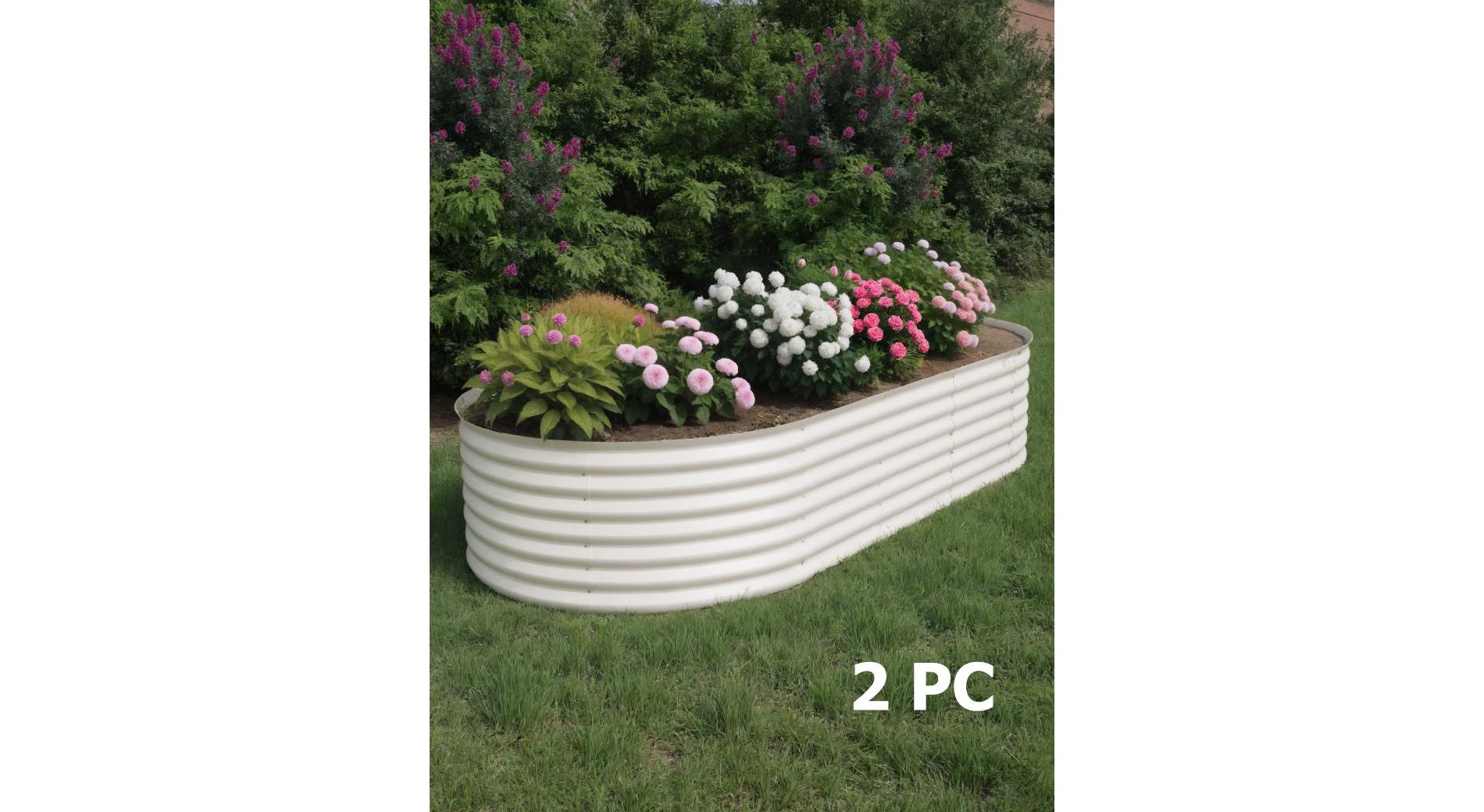 Galvanized Raised Garden Bed Outdoor, 2 Pcs 10x4x1.5 ft Oval Metal Planter Box for Flowers, Vegetables, Herbs- Beige