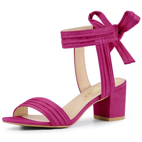 Allegra K Women's Open Toe Ankle Tie Back Block Heels Sandals Hot Pink ...