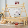 Okak Twin/Full House-Shaped Floor Canopy Beds with Stairs & Fence,Solid Wood Bed Frame for Kids,Teens,No Spring Box Needed - 2 of 4